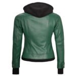 Women’s Green Leather Bomber Jacket - Image 4