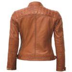 Tan Biker Leather Jacket For Women - Image 3