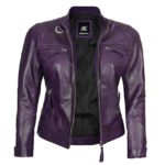 Purple Leather Biker Jacket For Women