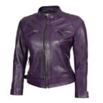 Purple Leather Biker Jacket For Women - Image 2