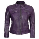 Purple Leather Biker Jacket For Women - Image 3