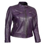 Purple Leather Biker Jacket For Women - Image 6