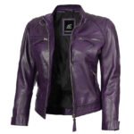 Purple Leather Biker Jacket For Women - Image 7